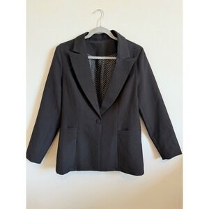 Womens Black Single Button Blazer Polka Dot Lining LC85284 Size Medium